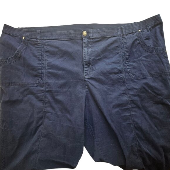Catherines Plus Size 5X Navy Capri Pants Elastic Waist Drawstring Ankle Pockets - Picture 5 of 16